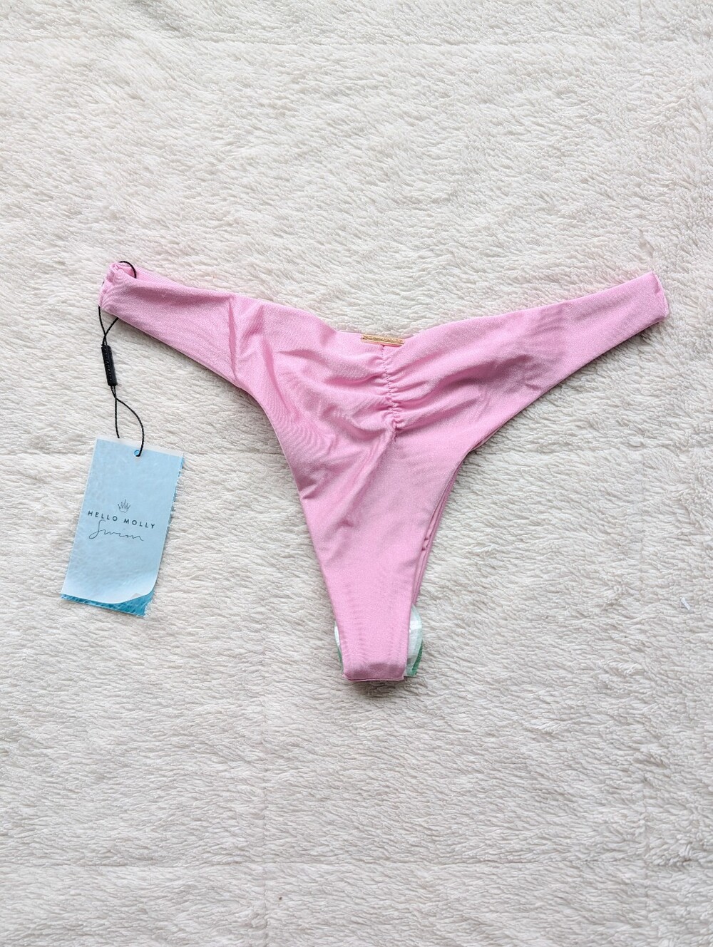 Hello Molly Pink Tropic Noir Ruched High Leg Bikini Bottoms - Picture 3 of 6